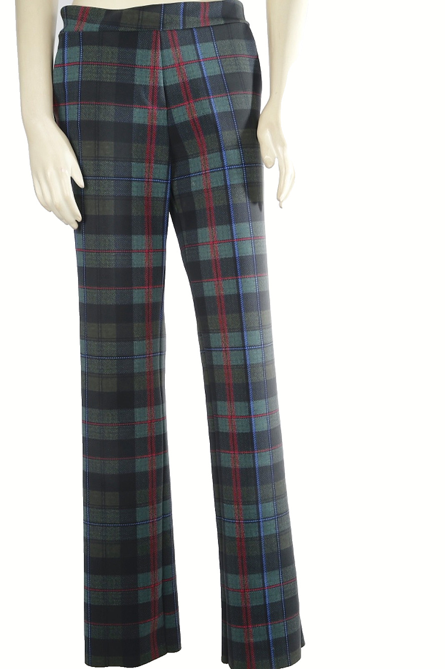 Chiara Boni La Petite Robe Plaid Tartan Flare Leg Stretch Trousers Pants IT 42